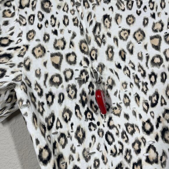 Cool TM XS Leopard Lace T-Shirt White Cotton Flower Applique Short Sleeves - Picture 5 of 11
